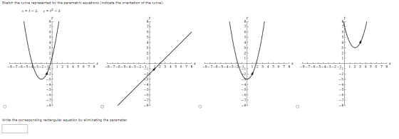 Sketch the curve represented by the parametric equations (indicate the orientation of the curve). x=t-2, y = +2 - 3 -8-7-6-5-