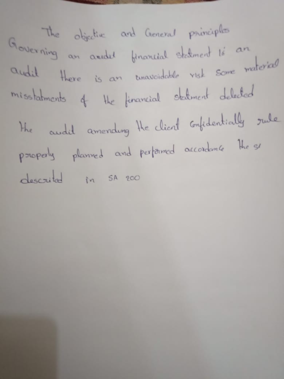 The aljetie and General principles Goves ning an aridit inancial Statment an wukeriad tamavoidable vis Some audd here is an P