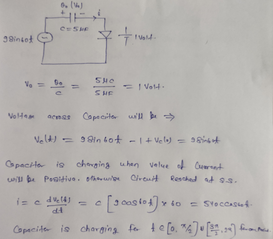 Oo (Vo) 1 C=54F 9 8inbot tu Vold. SHO Vo = - FI Volt. SHE Voltage across Capaciter will be Veld - g Sinbot - 1 t Velo) = gsin