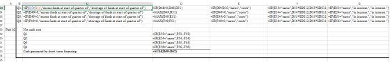 AB Q1:1=IF(D9>D10,excess funds at start of quarter of,shortage of funds at start of quarter of) Q2: IF(D49>0,excess funds