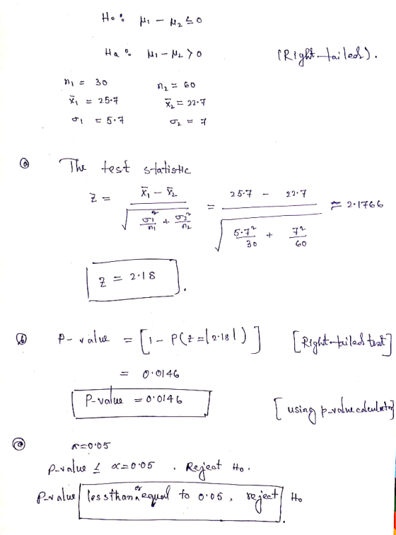 $1 는 254 Ли test statistic 25-7 - 22.T n1 5-T -t 군ニ! 2.ls 0.0146 Valo 014 t バー0,05 fo