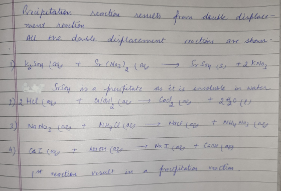 from double displace- I Precipitation reaction resuets ment reaction All the double displacement reactions are shown . K son
