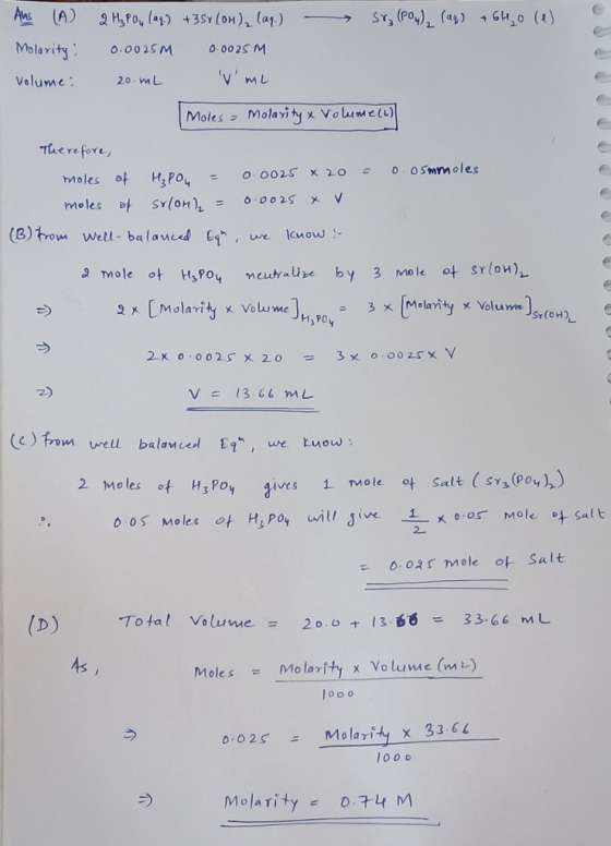 0 (t) e Mblavity 0.0025 M 0 00 25 M Velume 20 L Therefore 2x o , o o 25 x 20 3 x 0,0025 2> 13-61 m 2 Moles of HP iv 1 Mole at