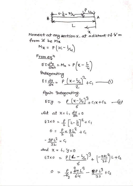 P 니나 2-4 4 4 344 A L k a Moment at any section x. at a distant of Som from À be Ma Mx = P(3c-4) From each ple-6) Integratin