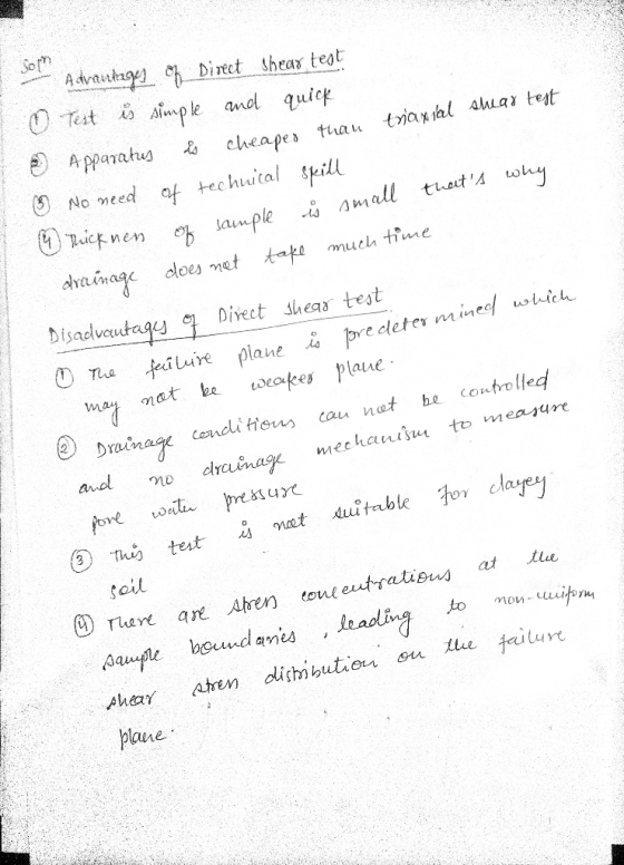 Sorm A draintages ef Direct shear test O Test is aimple O A pparatus anod quick triaxial shar test cheapes thau No meed spill
