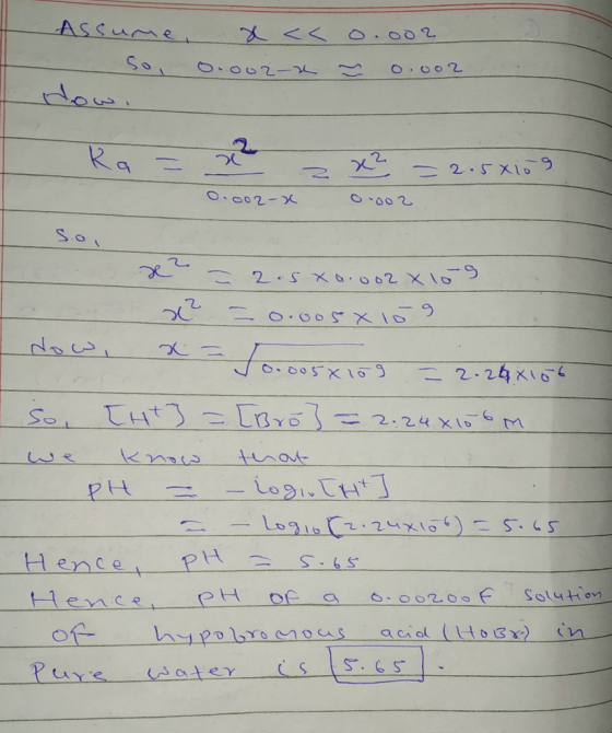 Assume - solo dowi. x << .002-2 0.002 ~ 0.002 9 10 Ra = x 2 x² = 2.50109 0.002-x 0.002 so, x² = 2.500.002 x 10-9 >C? Co.oos x