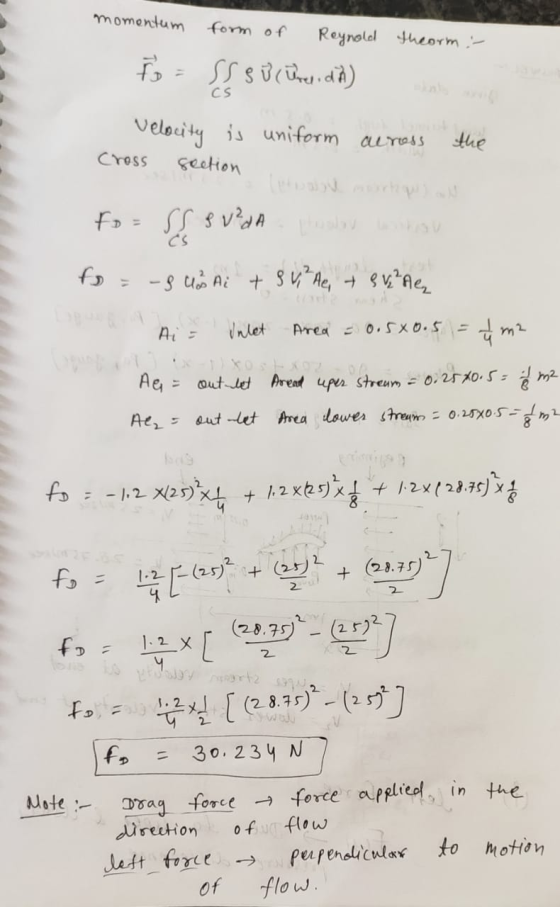 momentum form of Reynold theorm :- For SS S ÚC Treni dih) Velocity is uniform Cross section across the fo=SS SV²dA halos laha