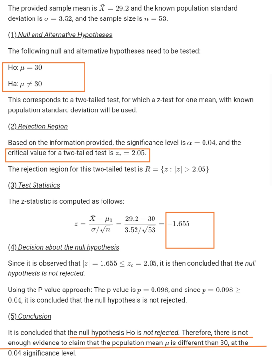 The provided sample mean is X = 29.2 and the known population standard deviation is o = 3.52, and the sample size is n = 53.