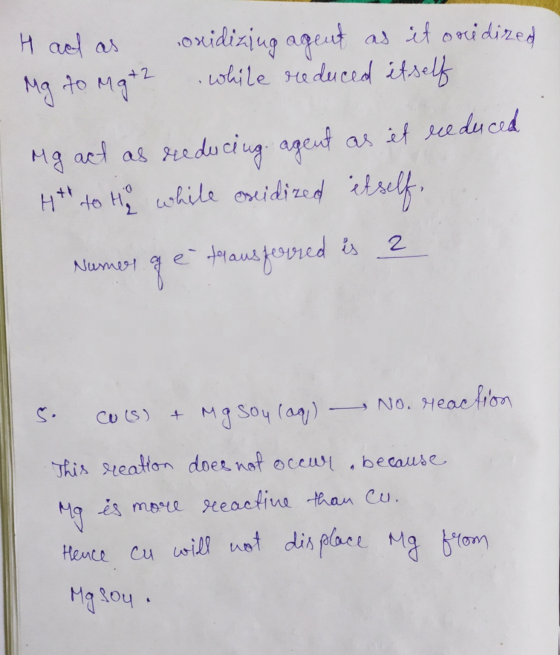 Haud as Mg to Mg+2 oxidizing agent as it onidized while reduced itself Mg act as reducing agent as it reduced Ht to the while
