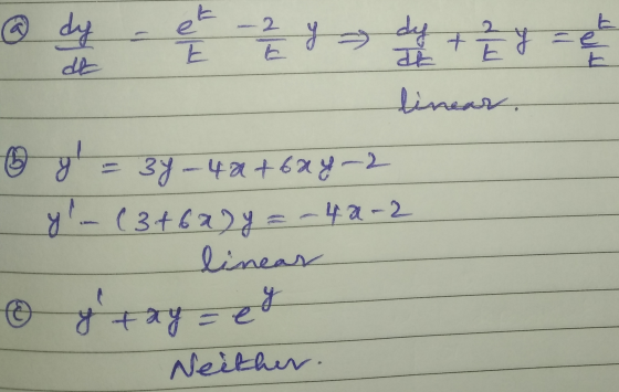 -2 मन म - @ dy et dy E + linear. म 38-43+674 ४- (3+6299 = -५३ - 2 linear O Neither. है +3y =