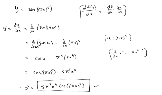 y = sin(x)) If(a) du da ya dy da (on (T2)) (u = (TX)) se sinu). (TuS 220) Cosu. Ts (534) · cos(x)). ST24 is ya SIX* cos((1