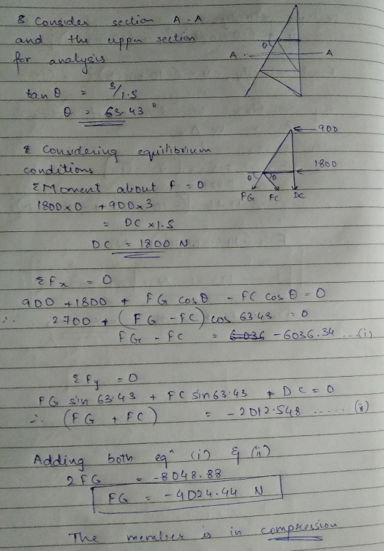 A.A section. & Consider section and the upper for analysis tan o = 3/5 @ - 63.43 9 OD 1800 & Considering equilibrium conditio