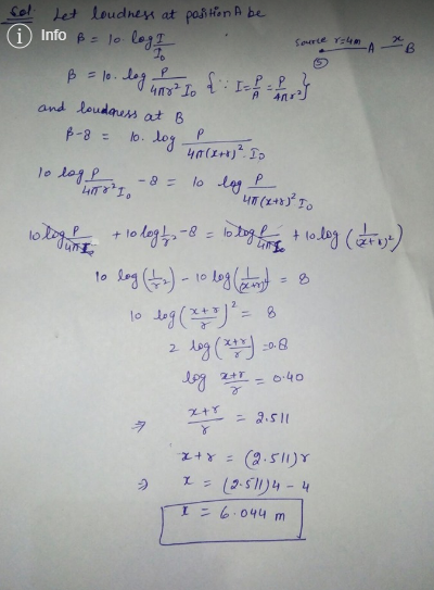 Col. det loudness at position A be source r=4m A B Info B = lo logo ß = 10. dog har 10 L and loudness at B - Part B-8 1. log