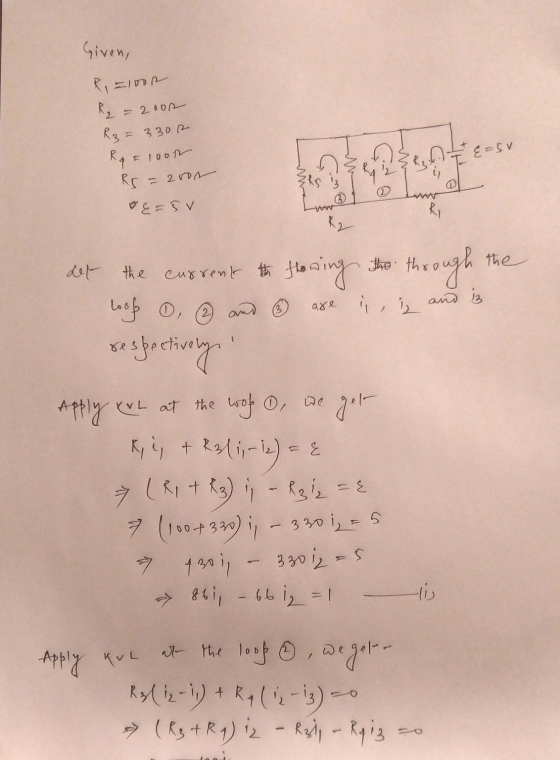 Given, Ri=1000 R = 2008 R₂ = 3300 Ros 1000 R = 2004 . & R 24. - E=5v i Els 3 &h=5v Vw dot the current the flowing the through