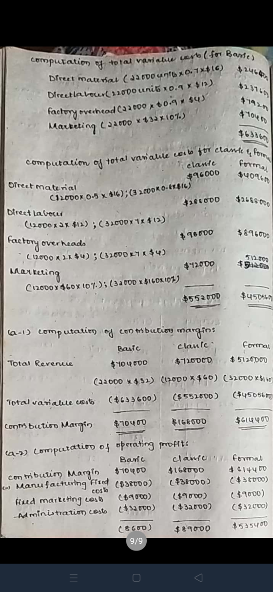 computation of total variabue web (for Bartes Direet matemat (23.0D0 unft x 0.7*+10) factory overhead C22000 x 10.9 $45 compu
