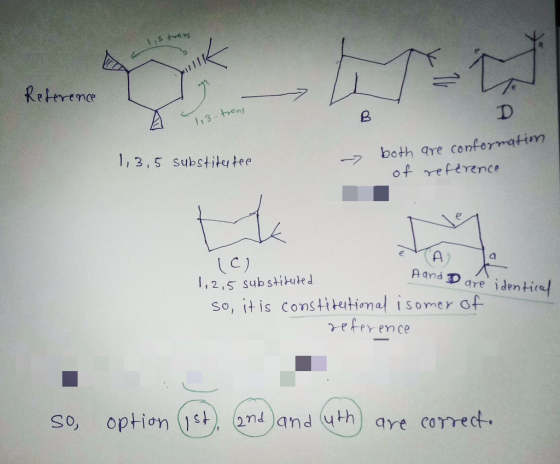 13 ans Reference 7 1,3-trans both are conformation 1,3,5 substity tee of reference Aand (c) 1,2,5 substituted so, it is const