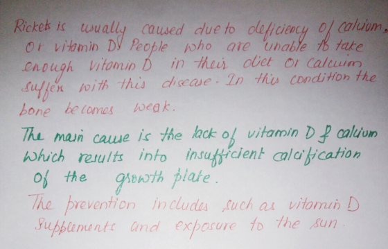 Rickek is wually caused due to leficincy l caluom or vitamin DN People koho are unabye兆take enough vitamin Din hei olet or c