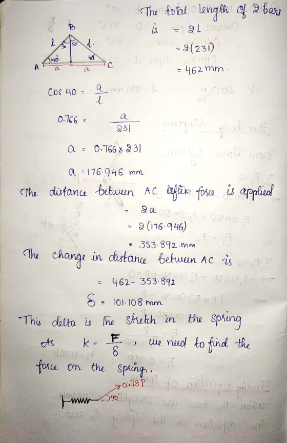 at d The total length of 2 bars B ر و ا ا ) l 2(231) Оно hal Hausa A C = 462 mm. Cos 40 = a ml l clone 0.766. a 231 a 0.766
