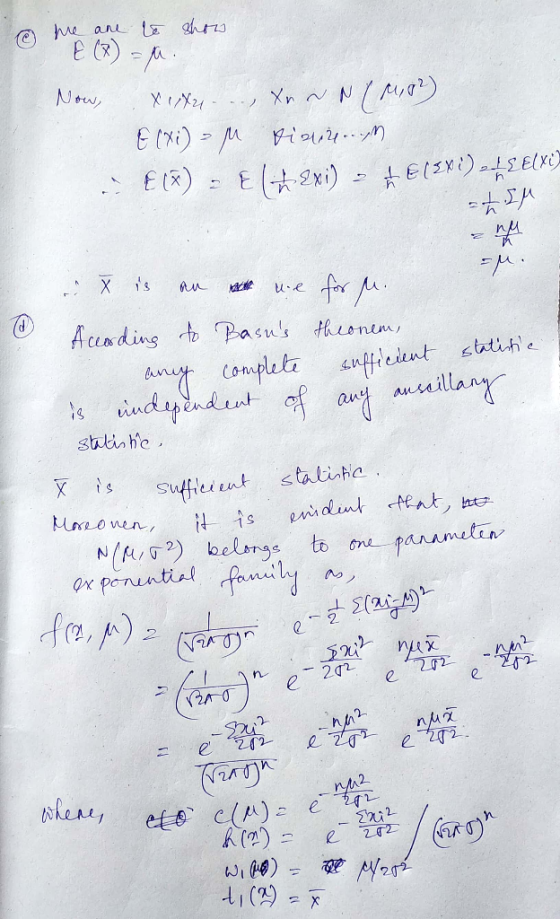 @ me ane te show E(x) = A. Now, Netz..., Xr ~ Ny M18?) E (Xi) = M Pira...m - E(X) = E + Exi) = +E1391) LELYO) IM M. X is an i