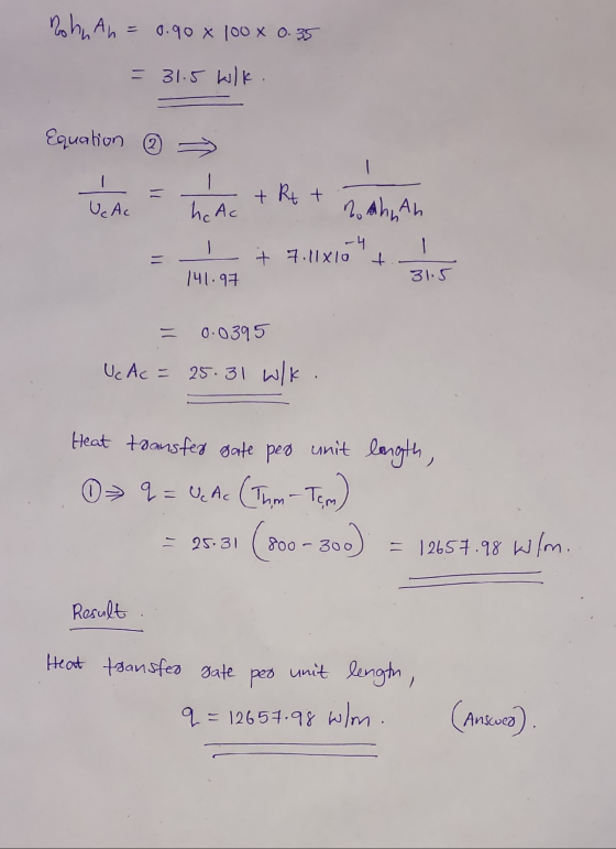 nohn An= 0.90 x 100 x 0.35 = 31.5 Wlk. Equation 2 + Rt + Uc Ac hc Ac nahah -4 - + 7.11xlo + 141.97 31.5 0.0395 Uc Ac = 25.31