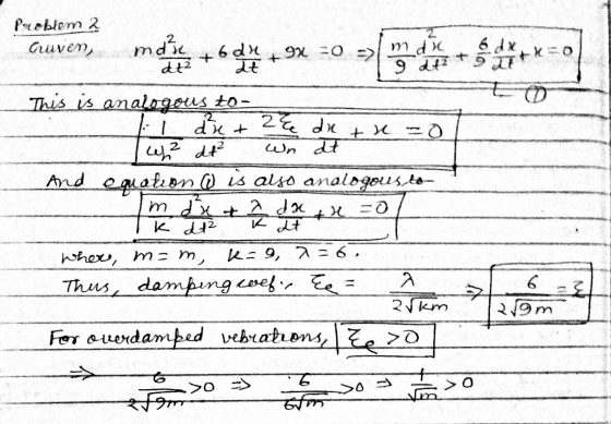 6 dx make 9x=0 2 & de dret + c Problem 2 Cuven 6 dr m du dt 9 dt² This is analogous to- o 2 dt² n at And equation ( is also a