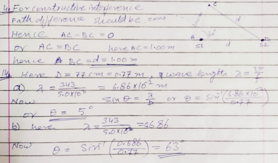 de For constructive interference path deference should be zeno Hence AC-BC=0 or AC=BC here AC=1.oom si hence A BC =d=1.00m He