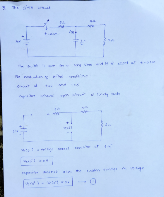 3. The given circuit 62 WWW 42 mw t-o sec. icts 201 22 trosea The switch is open for a Long time and it is closed at For eval