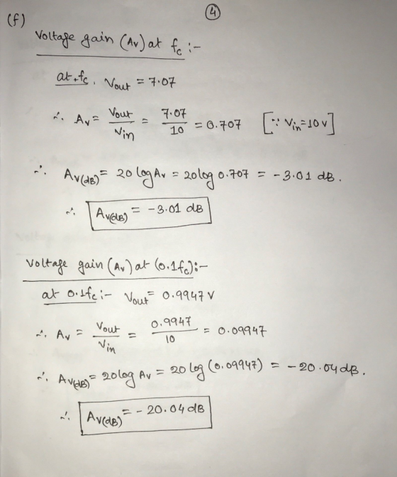 (f) Voltage gain (Av) at fe at fe, Nt 7.07 Av Vout Nin 7.O7 = 0.707 11 10 Av(ae - 3.01 dB 20 O.707 - 3.01 dB Avele) Voltage g