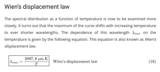 Wiens displacement law The spectral distribution as a function of temperature is now to be examined more closely. It turns o
