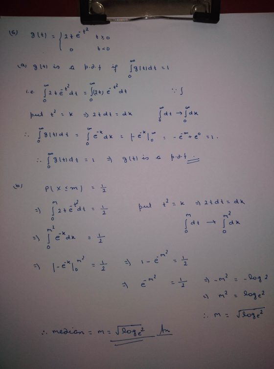 (6) glt) = pate Z <D la glt is p.dit is Jaltidt =1 i.e. put t = k =) 2 tdt= dk Je tedi Jaz, eta {at jax 181tat 1 et dx = tek