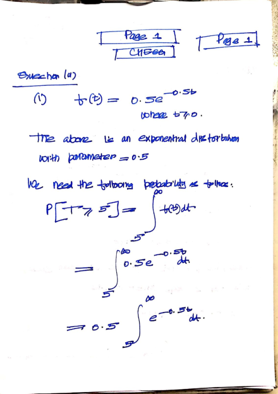 Page 1 cheon I Page 1 C1EGA Suechon (a) (1) t(t) = 0.se -0.56 Donere t7o. the above is an exponential die top buhon with para