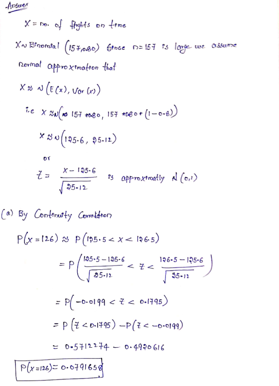 Answer of fhyts X Bnomla (15p60) 6tnoe n= 157 s loe Rovmal approxmafton that X (E(x), Vor ()) 195-6, 95-12) x- 125-6 approxat