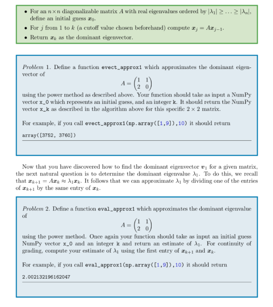 • For an nxn diagonalizable matrix A with real eigenvalues ordered by 11. > ... > Anl, define an initial guess xo. • For j fr