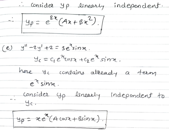 ... Consider yplinearly independent. - ypa e? (2+52%). (e) y-2y +2 = sesina 4c = Gerosn the sinn. here yo contains alread