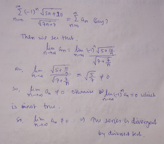 { (-1) (snt lo - Žan (day) nzo Sant nzo Then we see that, lim an= lim (+17? 5 + 10 7 + 7 Nu lim ✓se to med S Calt & 7e ) so