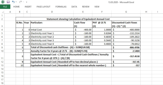 13.03.2020 - Microsoft Excel ES HOME INSERT PAGE LAYOUT FORMULAS DATA REVIEW VIEW F Η Ι (1) Statement showing Calculation of