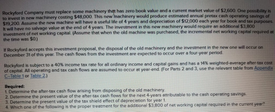 Rockyford Company must replace some machinery that has zero book value and a current market value of $2,600. One possibility