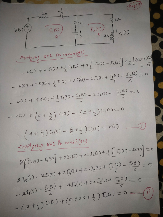 - QI(S) - 4B) + 4I. (S) + 25 [g(S) + I (S). (Page 8 21 :20 8212 vs) I, (S) I(S) 25 elle r(s) Applying KrL in mesh (61) v(s) +