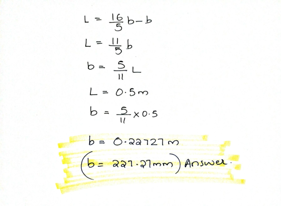 1-15b-b 녀b 야유 L = 0.5m b = 1x05 = 22721) b=227.27mm) Answer.