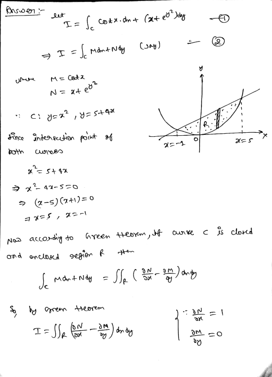 Answer: let I So cotx.dna Cat eydy 2 (say) II =&c Mart Ndy where M= Cata ed? N = at Ci y=x² ,y=5440 since intensation point o