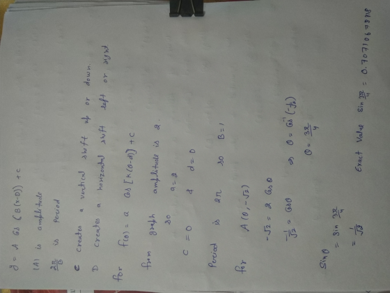 ya A Gs & B (x-D)) + c (Al is amplitude Period creates down. creates vertical shift up or horizontal shift left or sight. for