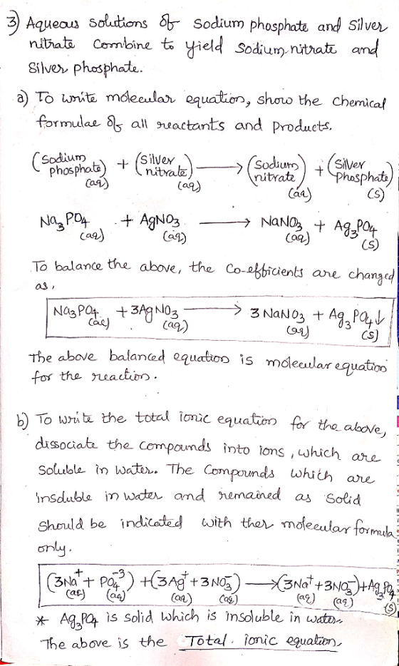 3 Aqueas Solutions oSodium phosphate and Silver Combine ts yield Sodium nitrat and nithata Silver phosphate a) To unita mdlec
