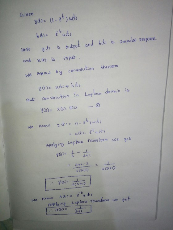 Given hese ylt) is output and h(t) is impulse esponse and χ(t) is input. we hpous conVolution theoxem But con Volution in pc