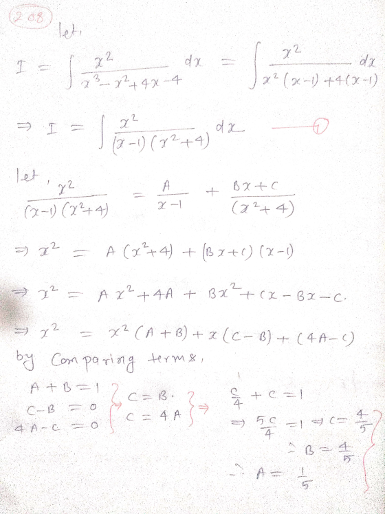 Wel dx 22 22 x ² x ²4 x 4 da x² (26-1) 44(x-1) 22 ♡ (21-1) (42+4) let 2² A (x-1) (x²+4) 1 Batc (22+4) X-1 2 x2 A Cx+4) + (BX+