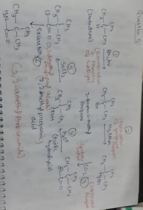 Question si Cformation CH3 CH3 goign Reagents (HB Malay CH3 Mg Br CH3 C4 CH₂-¢-CH₃ -Ć-CH₃ B912, hv (Bromination in presence o