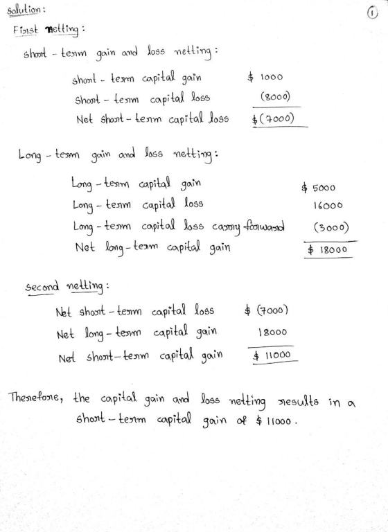 Salution: Fisist metting : short-term gain and loss netting : shont - term capital gain Short - term capital loss Net short-t