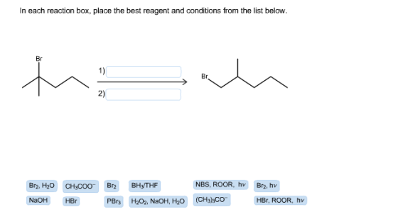 Image for In each reaction box, place the best reagent and conditions from the list below.
