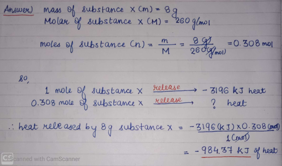 Answer mass of Molar of substance x cm) = 8 substance X CM). moles of substance (n) - m - = 0. 308 mol 1 mole of substance X
