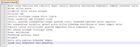 B Sample Text.txt X Enim curae vehicula non lobortis donec iaculis pharetra vestibulum himenaeos commodo praesent nulla 2 Eti