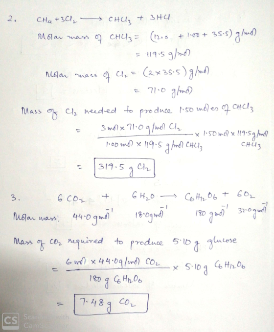 2. CHA+3C CHU 3H M6la mas CHU (12s +10+3S-s) ad) Caxass)gue) 1-0 amo) nisan mass need-ed to pro duce s0 md)es 2 CH3 Mass C 3